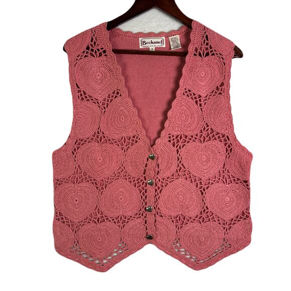 BECHAMEL Vintage Pink with Hearts Knit Sweater  Vest Womens Size S - Picture 1 of 10